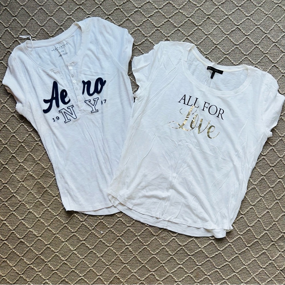 White Graphic T-Shirts Set Large Bundle Short Sleeve Tops L